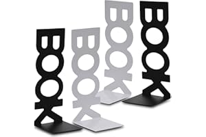 BUCOMTU Fermalibri per Mensole in Metallo 2 Paio Reggilibri per Mensole Antiscivolo per Uffici,Scuole,Soggiorni,Librerie e Biblioteche (Bianco e Nero)