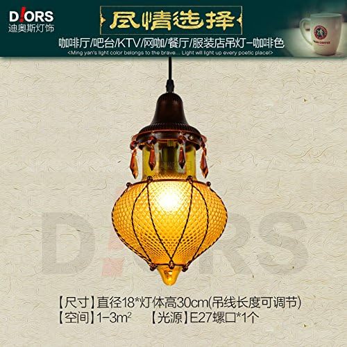 GYUHANLT Vintage Industrial fashion personality Hanging Light for Loft Office bar restaurant cafe Home Decorative stained glass single head, yellow ,18X30CM Ceiling Pendant