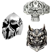 3 Anelli Uomo Teschio - Acciaio Inossidabile Nero/Argento, Stile Rock - Foto 3