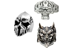 WHGHNCQ Anello in Acciaio Inossidabile per Uomo,3 Pezzi Uomo Anello Teschio Cranio,Anello di Sigillo Hip Hop Punk Gotico Rock Halloween Argento Uomo Anello