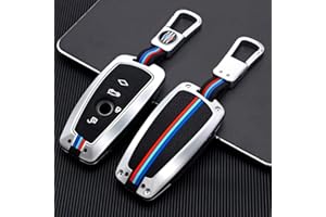 Happyit Lega di Zinco + Silicone Morbido Fluorescente Custodie per Chiavi Auto Applicabile con bmw 1 3 5 Serie F10 11 20 25 30 31 34 G20 30 X3 4 I3 M3 4 (4 Pulsanti, Argento)