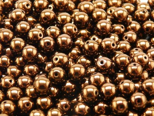50 Pieces Czech Glass Pressed Beads Druk Round 6 mm Jet Bronze Lustre