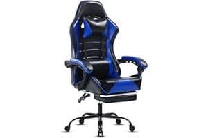 HOTOSYCH Sedia Gaming Ergonomica, Poltrona Gaming con Schienale Regolabile, Sedia da Gamer con Poggiatesta e Supporto Lombare, Sedia Gamer in Pelle Sedia Gaming con Poggiapiedi (Cuscino laterale, Blu)
