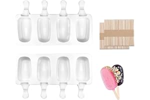 SALADOCY 2 Piezas Molde de Helado de Silicona con 100 Palos Madera, Popsicle Moldes 4 Cavidades, de Paletas de Hielo, DIY, Chocolate Postre Congelado