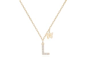 MJARTORIA Initial Necklace A to Z Gold Capital Letter Necklaces with Crystals Butterfly Pendant for Women Girl