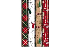 D DIRECT MART THE QUALITY SERVICE YOU EXPECT Direct Mart Christmas Gift Wrapping Paper Roll - Pack of 4 x 7M - Recyclable Eco-Friendly Durable Multipurpose Tartan Design Perfect Wrapping for Festival Birthday Wedding Party Present
