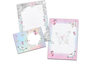 ‎LIMONIA Briefpapier-Set mit 2 Briefblöcke für Mädchen Kinder Schmetterlinge Blumen (1 Block bunt und 1 Block zum Ausmalen A5 mit je 25 Blätter + 25 Umschläge)