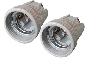 LEDLUX Juego de 2 enchufes E27 de cerámica, con terminales de tornillo para cables eléctricos y gancho de hierro para colgar en obras