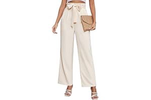 PASUDA Pantalones Mujer Verano Cintura Alta Pantalones Rectos Largos Ligeros Elegante Pantalón de Traje Moda Casual Cómodos Pantalones de Trabajo con Cinturón Ajustable y Bolsillos