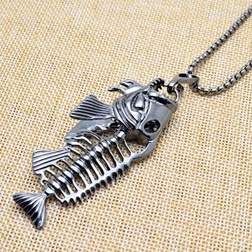 HOX Stainless Steel Necklace Men's Jewelry Retro Titanium Steel Bone Pendant, Black