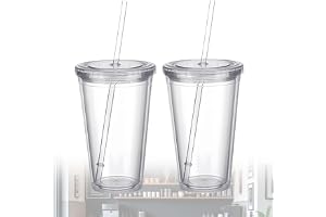 GOMETY 2 stycken plastmuggar återanvändbara med lock och sugrör, 650 ml dubbelväggig transparent drickkopp med sugrör, plastbägare partybägare dubbelväggig isolerad för fruktjuice iskaffe