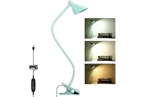 LZONUNL Blue Desk Lamp with Clip, 3 Modes & 10 Dimmable Brightness, Small Reading Light for Bedside, Study, Space-Saving Table Clamp Lamp, USB Plug-in