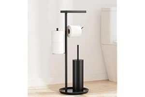 Susswiff Piantana Portarotolo e Scopino - Porta Carta Igienica Nero con Scaffale per Salviettine Umidificate, Acciaio Inox Portarotolo Carta Igienica con Spazzolino WC, Porta Scopino WC, in Piedi