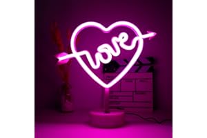 ENUOLI LED a forma di arco, con simbolo di luce al neon, a forma di cuore, con luci notturne rosa neon, a batteria, alimentate tramite USB, per Natale, casa, colore rosa