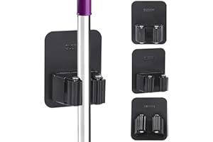 Tikplus Broom Holder Self Adhesive, 3 Pcs Stainless Steel Mop Holders Wall Mounted,Stick on Brush Holde for Utility Laundry Room Storage, Home,Garage,Closet,Garage Organisation, Silver
