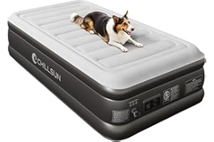 CHILLSUN Luxury Single Airbed, Inflatable Air Mattress with Built-in Pump, Fast Inflation/Deflation, Portable Blow Up Mattress for Home Guests, Camping & Travel, 191cm L x 99cm W x 46cm H