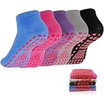 Lot 5 Paires Chaussettes Yoga Antidérapantes Femme - Semelle Silicone - Coton Confortable Pilates Barre