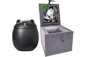 DOINFUN Urns for Ashes, Handicrafted Matte Ceramic Cat Ashes Urns Small Pets Ashes Keepsake Memorial Gift, Ashes Holder with Exquisite Box-Black Large