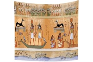 YONGFOTO 150x130cm Antico Egitto Arazzo, Divinità egizie Faraoni Arazzi Colore nero Cane Uccelli Barca Sculture geroglifiche Mitologia Arazzo per Soggiorno Dormitorio Decoro Tappeto
