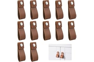 ANTHYTA 12 Stücke Ledergriffe für Möbel Braun 2.5*8cm Schrankgriffe Leder Handgemachte Lederschlaufe Griffe mit Schrauben Leder Knopf Möbel Vintage Schubladengriff Schrankknöpfe für Möbel Schrankfach