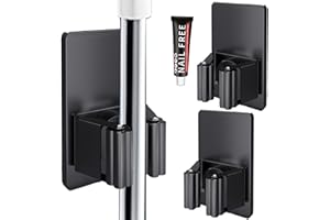 AhLmA Uchwyt na miotłę, samoprzylepny, ścienny, bez wiercenia, organizer kuchenny, nadaje się do porządkowania mopów, miotł, parasoli, szczotek, łopatek i innych narzędzi (czarny)