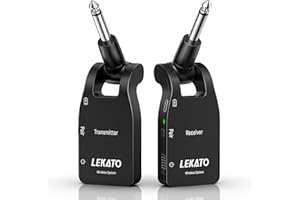 LEKATO WS10 Sistema inalámbrico de 2,4 GHz, Transmisor recargable, Receptor digital, Conector inalámbrico, para guitarra eléctrica Bajo con 6 canales