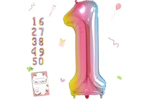 Smlpuame 40 Inch Number Balloons 0-9 Rainbow Gradient Large Number 1 Balloons, Digital Balloons for Birthday Party Celebration Decorations, Helium Foil Number Balloons for Wedding Anniversary