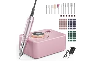 Hoyiyobi Forage à ongles électrique Professionnel Plusieurs accessoires,Machine de forage à ongles portable sans fil 35000RPM avec écran LCD,Vitesse réglable rechargeable pour ongles en gel acrylique