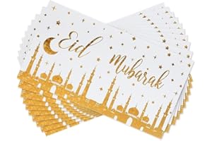 AL-MUALLIM BOOKS Eid Mubarak Money Wallets Envelopes - Eidi Gift Gold Foiled - Pack of 10 (White & Gold Mosque)