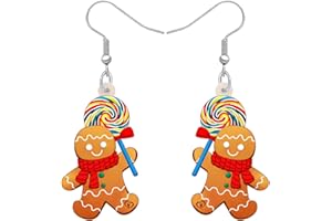 RAIDIN Boucles d'oreilles pendantes en acrylique en forme de mignon bonhomme de pain d'épice de Noël Cadeaux pour femmes filles enfants Décorations de fêtes Charms