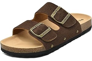 ONCAI Mules Sandalias para Hombre con Punta Abierta, Cuero Cómodas de Playa con Hebilla Zuecos Sandalias para Hombre Verano Zapatillas de corcho para Caballeros