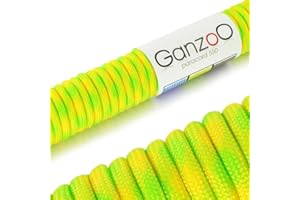 Ganzoo Paracord 550, Cuerda de 4 mm, 30 Metros, Poliéster, Tipo 3-7 Hilos Interiores, Correa de Perro Collar Pulsera, Camping Supervivencia y Cuerda Multiusos al Aire Libre, neón-león