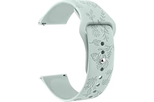 ZGCE Floral Gravierte Armband 20mm 22mm Uhrenarmbänder, Wasserdichtes Silikon Armbänder, Mit Schnellverschluss Verstellbares Ersatzarmband für Herren Damen (22mm, Hellgrün)