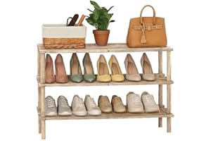 BARGAINS-GALORE Wooden Shoe Rack - Footwear Storage Organiser Unit Shelf Dvd Books Tier Slated | Storage Stackable Organiser Multi-use - Quick Easy To Assemble, Space Efficient, Hallway Front Door (Natural, 3 Tier)