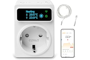 ‎EZAIOT EZAIoT Steckdosen-Thermostat WLAN - Heizung/Kühlung und Zeitschaltuhr mit 3m und 5cm Fühler, Digitaler Temperaturregler für Gewächshäuser, Aquarien, 230V, OLED Bildschirm