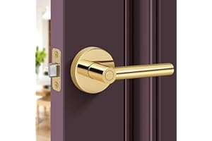 Gaurqiah Privacy Door Lever, Heavy Duty Door Handle,Thumb-Turn Locking Inside,Round Design Reversible Door Lock for Hallway or Bathroom-Polished Brass Finish
