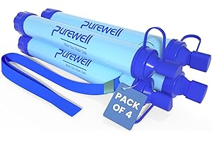 Purewell Outdoor Water Filter – 0.01 μm ultra-fine filter removes 99.99% of bacteria & heavy metals | 1500L filter capacity | Portable drinking water filter with neck strap for survival & outdoor