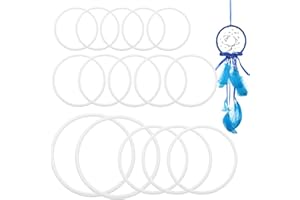 DHER 15 Stück Weiße Kunststoff Runde Ringe 4 Größen Traumfänger Ringe Blumen Reifen für Weben Weihnachten Girlande Dekoration, Traumfänger Zubehör, Hochzeit Girlande und Wanddekoration (A)