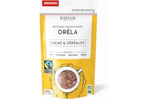 BIOFAIR NUTRITION - Boisson Instantanée bio ORÉLA - Cacao & Céréales - Riche en Fer Potassium Protéine Fibres - Fabriqué en France