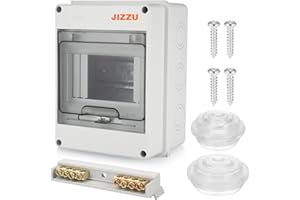 JIZZU DIN Rail Enclosure Box 5 Module - Consumer Unit Box, Surface-mounted Circuit Breaker Distribution Boxes, Fuse Box Damp-proof with Assembly Tool, IP65 Waterproof, for Garden or Outdoor Areas