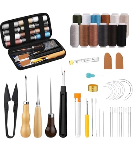 32 Pezzi Attrezzi per Cucire in Pelle, Kit di Lavorazione Della Pelle, Strumenti artigianali in pelle, Kit di riparazione tappezzeria per Progetti Artigianali in Pelle Lavori di Cucito