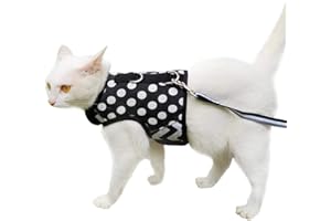 Yizhi Miaow Escape Proof Kitten Harness with Leash Small, Adjustable Kitten Walking Jackets, Padded Kitten Vest Polka Dot Black