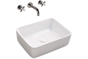 STILFORM Aufsatz Keramik Waschbecken Soho Brillant Weiß 48 cm mit Easy Clean Oberfläche Design Aufsatzwaschbecken Waschschale