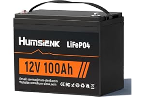 ‎HUMSIENK HumsiENK Lithium Batterie 12V 100Ah LiFePO4 Batterie, Eingebautes 100A BMS, 20000 Deep Cycle Solarzellen, mit Niedertemperaturschutz, Geeignet für Wohnmobile, Boote, Trolling Motoren, Energiespeicher