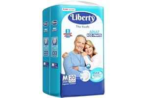 Liberty Eco Adult Diaper Pants, Medium (M) Size, 20 Count, Waist Size (61-115cm | 24-45 inches), Unisex, High Absorbency, Lea