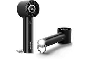 gaiatop Turbo Hand Held Fans with LED Torch Clasp Base, Portable Fans Mini Hand Fan, Travel Essentials Small Handheld Rechargeable Desk Fan for Home Office Outdoor Camp, Gifts for Women Men, Black