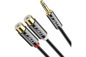 J&D Kabel audio 3,5 mm na 2 RCA, pozłacana obudowa miedziana, wtyczka 3,5 mm na 2 gniazda RCA, kabel stereo, 0,9 m