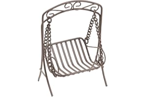 MIAMIXA Miniaturen für Miniaturgärten · Puppenhaus · DIY Minigarten · Miniaturmöbel aus Metall in braun · Gartenmöbel · Grill · Tisch · Stuhl · Liegestuhl · Zaun (Schaukel ca. 11 cm)