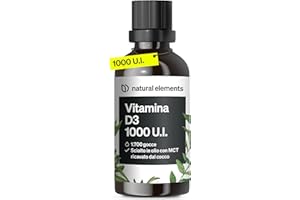 Vitamina D3 – 1000 I.U. per goccia – 50 ml (1750 gocce) – natural elements – In olio MCT di cocco – Integratore Vitamin D – Alto dosaggio, liquida