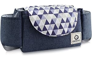 SONARIN Borsa Organizer per Passeggino,Organizzatore Universale per Passeggino,con Portabicchieri, Cinghia di Magico Strisce, Cinturino Addensato Usato come Borse a Mano, Universale(Blu Scuro,Rombo)